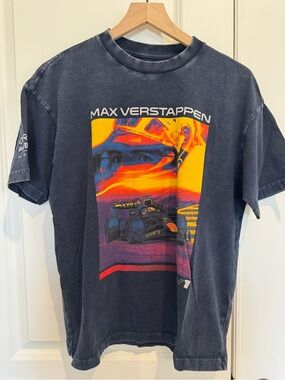American Eagle Outfitters Black Tee with Vibrant Racing Graphic